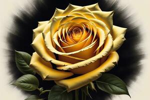 Beautiful yellow rose on black background, closeup. ai generative photo