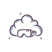 Hand Drawn Cloud Icon With Virtual Reality Headset. Doodle Sketch Vector Illustration