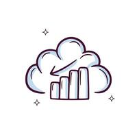 Hand Drawn Cloud Icon With Chart Down. Doodle Sketch Vector Illustration