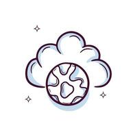 Hand Drawn Cloud Icon With Globe. Doodle Sketch Vector Illustration