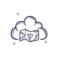 Hand Drawn Cloud Icon With Maps. Doodle Sketch Vector Illustration