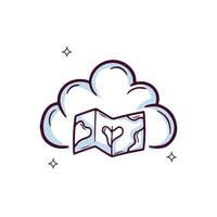 Hand Drawn Cloud Icon With Maps. Doodle Sketch Vector Illustration