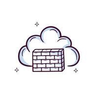 Hand Drawn Cloud Icon With Brick. Doodle Sketch Vector Illustration