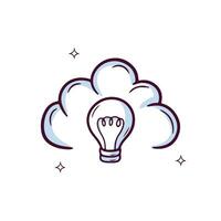 Hand Drawn Cloud Icon With Lighbulb. Doodle Sketch Vector Illustration