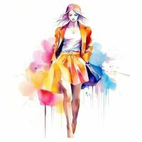 Watercolor fashion illustration isolated photo