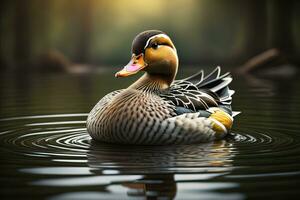 Beautiful duck on a solid color background. ai generative photo
