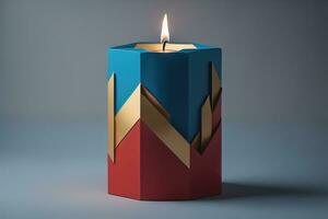 Creative burning candle on a wooden background. ai generative photo