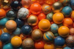 Colorful Variety of marbles as a background, top view, close up. ai generative photo