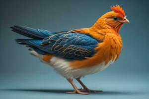 Colorful chicken on a solid color background, studio photo. ai generative photo