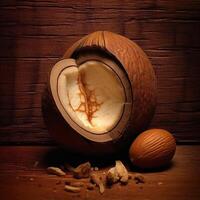 Nutmeg on dark background photo