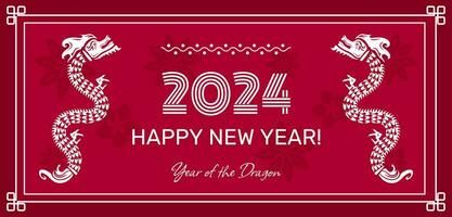 Chinese New Year 2024 postcard, greeting, invitation, Year of a Dragon card with numbers and drawing of a Chinese Dragon, vector banner.