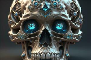 Skull with blue gemstones. ai generative photo