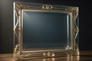 Glass picture frame on a solid color background. ai generative photo