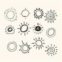 Hand drawn Sketch doodle vector line Sun icon element set