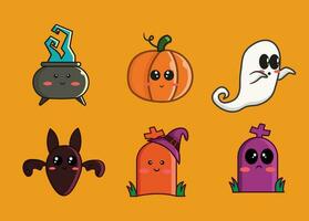 kawai cartoon character halloween concept, flat design vector