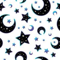 Mystical bright neon pattern with moon and stars vector