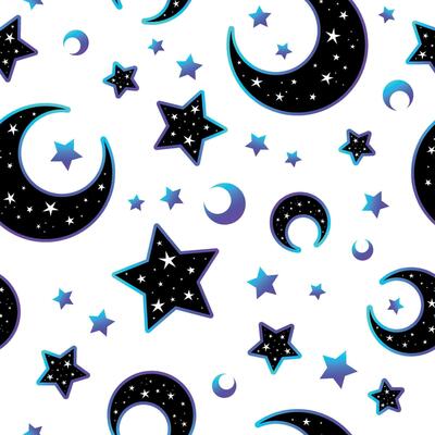 Mystical bright neon pattern with moon and stars