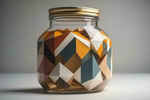 Glass vase with geometric pattern on dark background. Ai generative photo