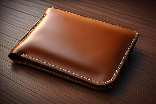 A leather wallet on a wooden background. ai generative photo