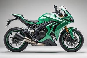 Modern powerful super sports motorcycle on a gray background. photo