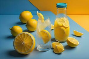 Glass of lemonade with fresh lemons. ai generative photo