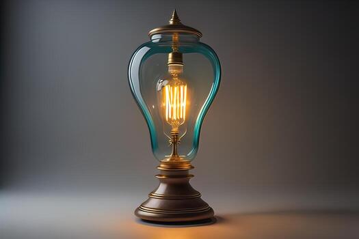 Glowing glass light bulb on dark background. ai generative photo