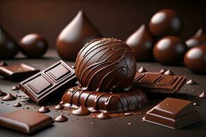 Chocolate truffles on a dark background. ai generative photo