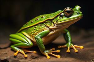 European tree frog, Hyla arborea isolated on solid colour background. ai generative photo