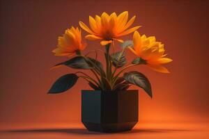 Flowers in a pot on a solid color background. ai generative photo