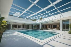 Swimming pool in a modern villa, ai generative photo