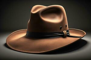 Cowboy hat on a wooden table. ai generative photo