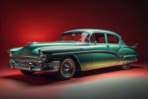 Classic american car on a red background. photo