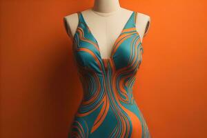 Women's dress on a mannequin in a fashion store. ai generative photo