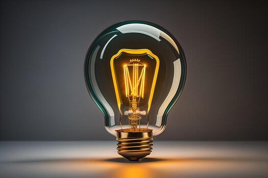 Glowing glass light bulb on dark background. ai generative photo
