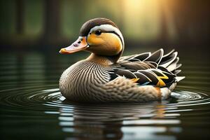 Beautiful duck on a solid color background. ai generative photo