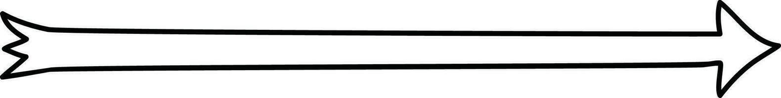 Black straight long arrow in hand drawn style. Arrow shape element pointing right. vector