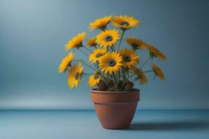 Flowers in a pot on a solid color background. ai generative photo