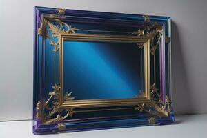 Glass picture frame on a solid color background. ai generative photo