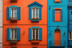 Colorful windows of a typical house in the city, ai generative photo