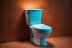 Blue toilet bowl in a modern bathroom. photo