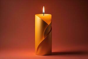 Creative burning candle on a wooden background. ai generative photo