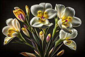 ramo de flores de blanco lirios en un sólido color antecedentes. ai generativo foto