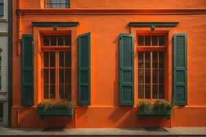 Colorful windows of a typical house in the city, ai generative photo