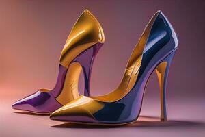 High heel women shoes on a solid colour background. ai generative photo