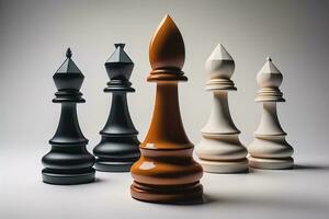 Different chess piece on a solid color background. ai generative photo