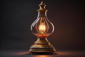 Vintage oil lamp on a dark background. generative ai photo