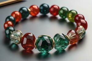 Jewelry Bracelet with precious stones on a gray background. Studio shot. ai generative photo