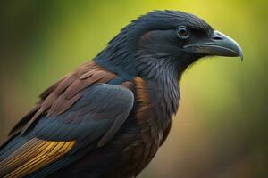 Close up portrait of a black raven, Corvus corax. ai generative photo