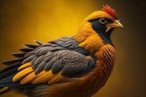 Colorful chicken on a solid color background, studio photo. ai generative photo