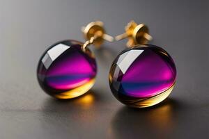 Glass earrings on a dark background close-up. ai generative photo